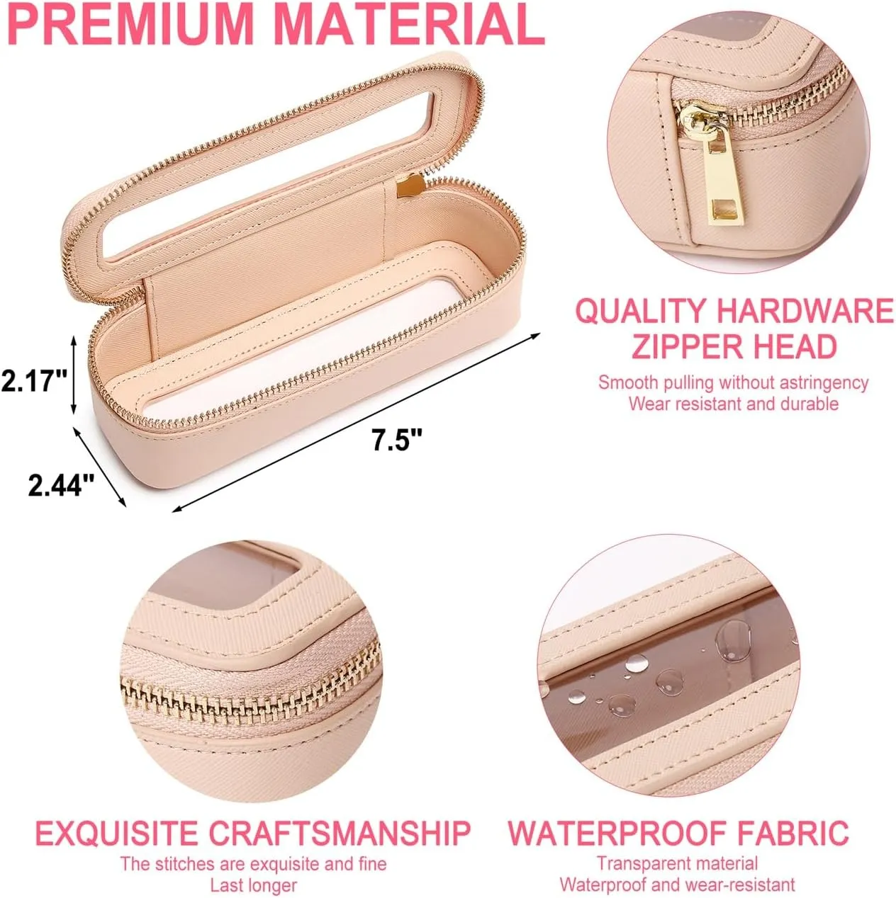 Travel Makeup Bag with Brush Bag Clear Cosmetic Case Waterproof Toiletry Bag Cosmetic Organizer for Women (X/Beige, L SLIM)