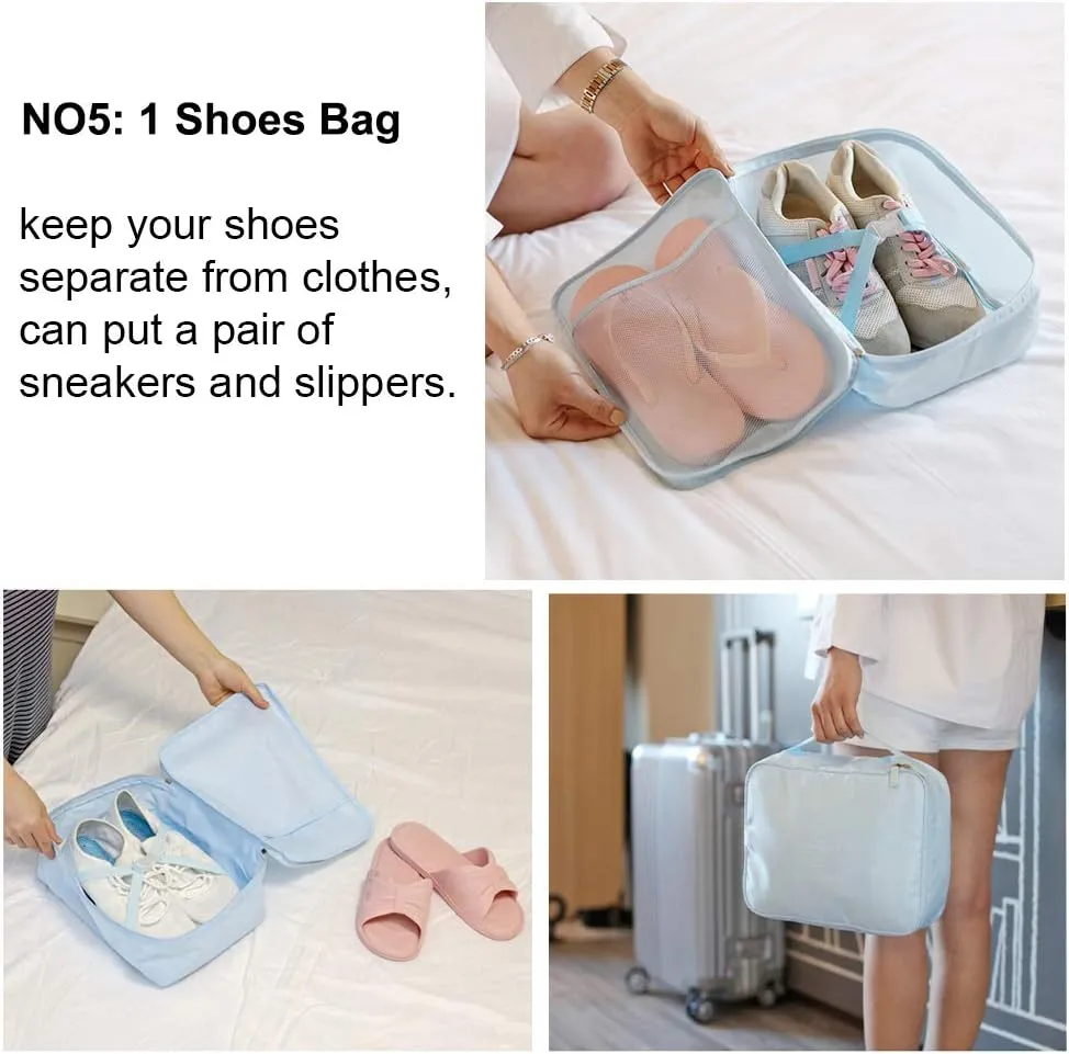 Travel Packing Cubes 8 Pcs Set, Luggage Packing Organizers with Shoe Bag and Toiletry Bag