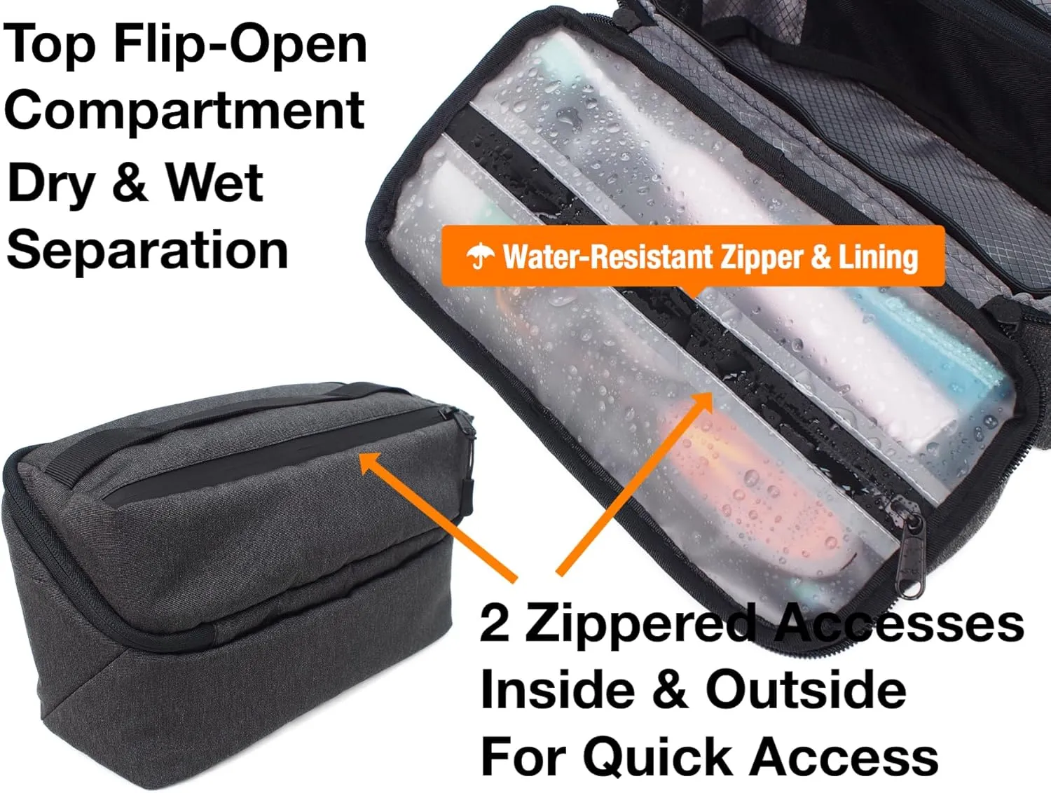 Travel Toiletry Bag for Men Large, Mens Dopp Kit for Tolietries, Shaving Pouch Organizer for Traveling Essentials, Medicine Hygiene Bathroom Shower Bag, Full-Open, Water Resistant, Lightweight, Black