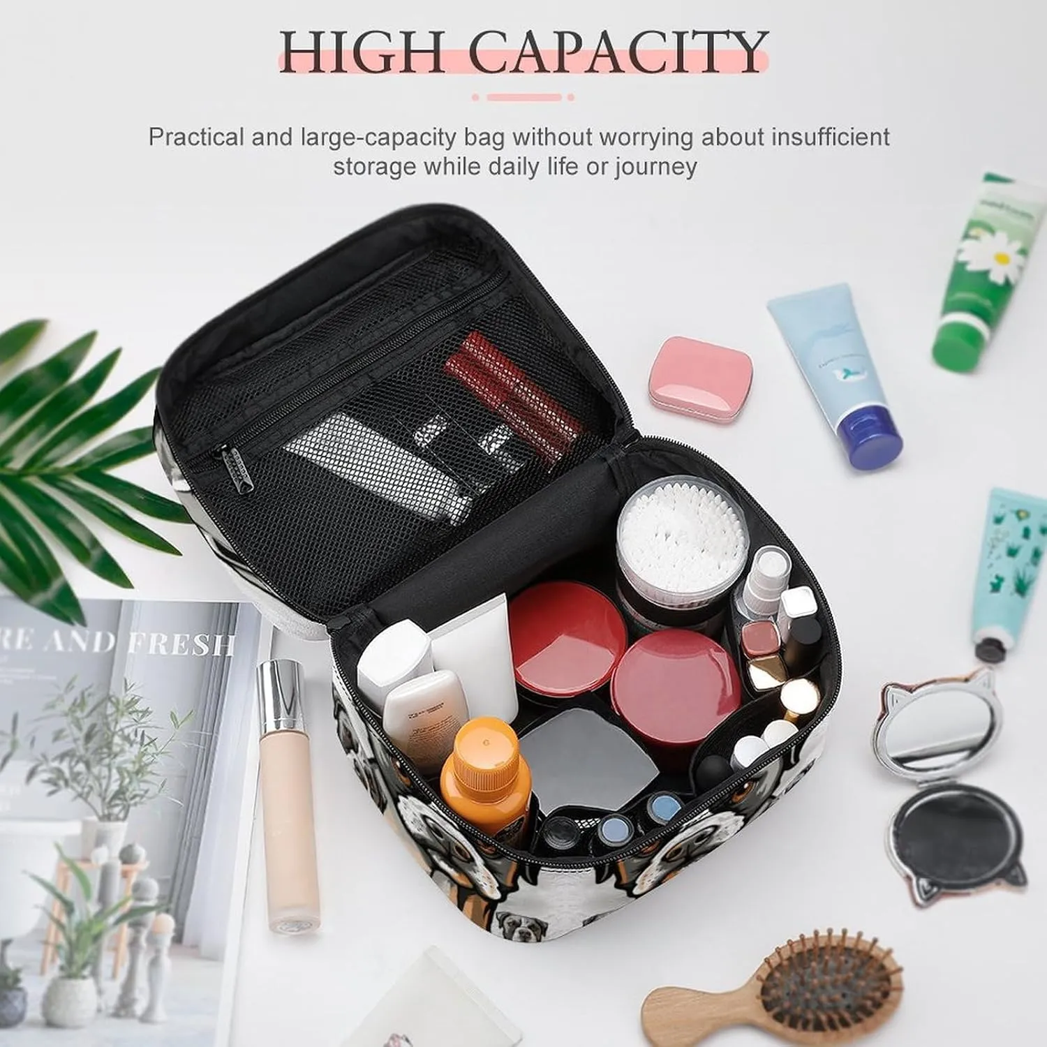 Travel Toiletry Bag for Women And Men,American Bulldog Head Toiletry Organizer, Makeup Bag Travel Organizer for Shampoo,Toiletries