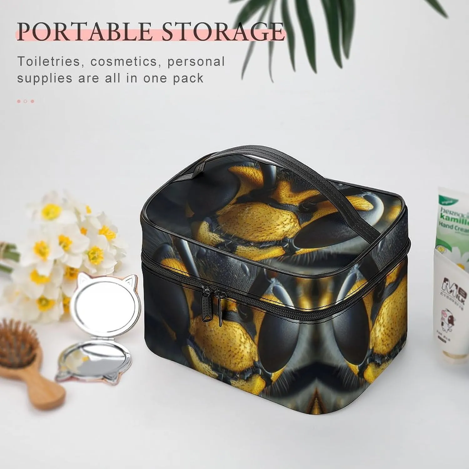 Travel Toiletry Bag for Women And Men,Black Wasp Face Toiletry Organizer, Makeup Bag Travel Organizer for Shampoo,Toiletries