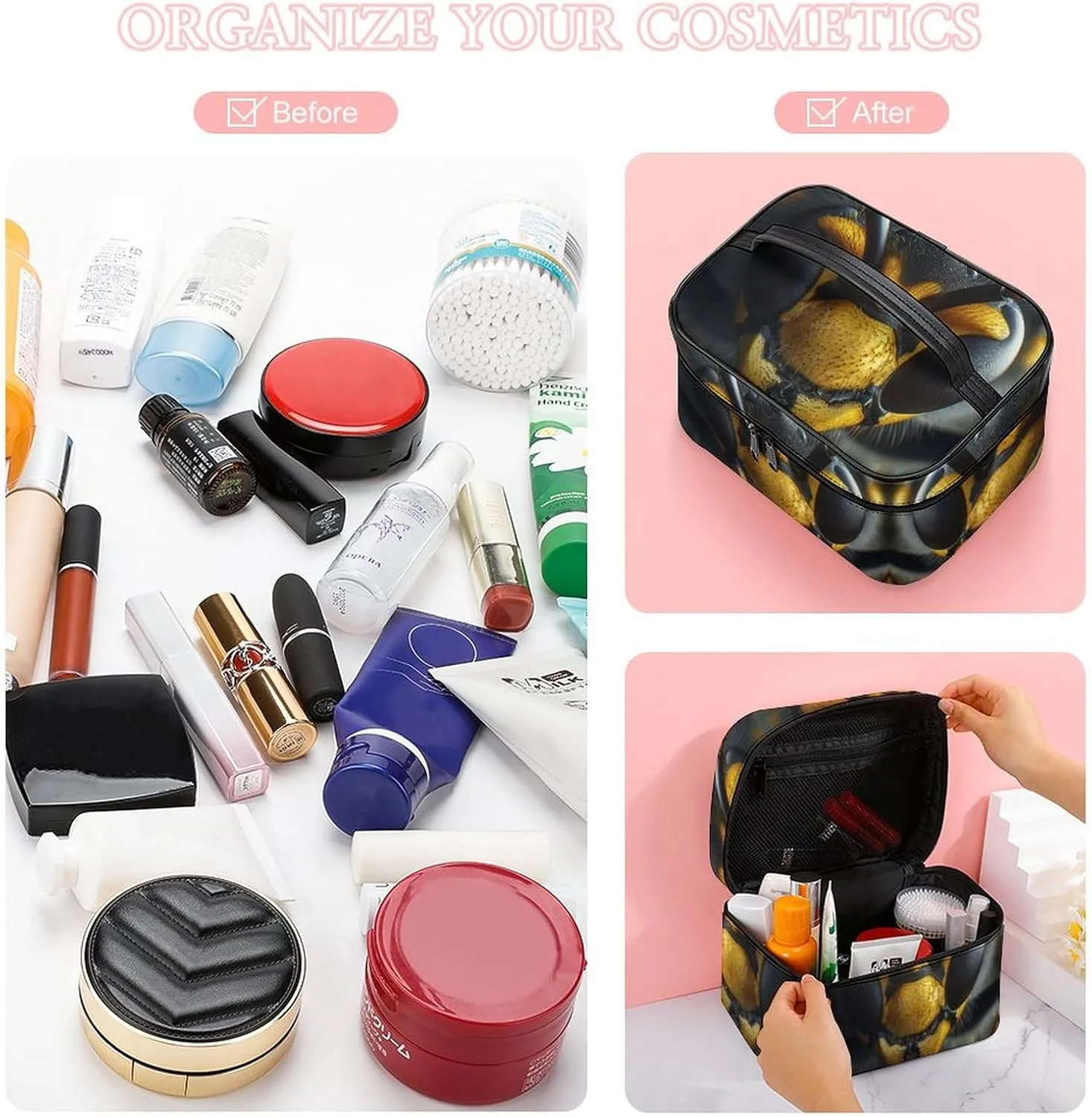 Travel Toiletry Bag for Women And Men,Black Wasp Face Toiletry Organizer, Makeup Bag Travel Organizer for Shampoo,Toiletries