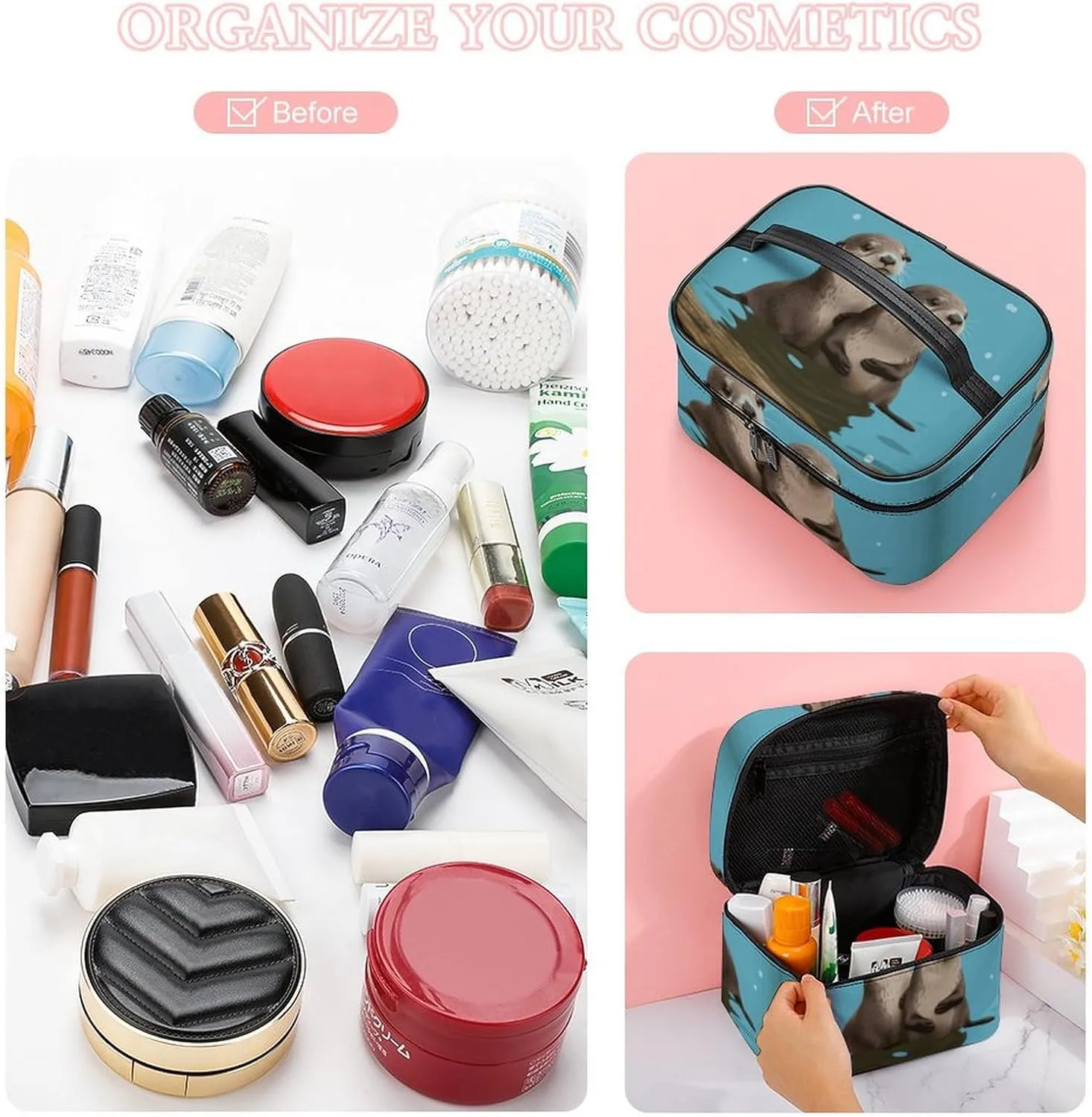 Travel Toiletry Bag for Women And Men,Cute Otters Toiletry Organizer, Makeup Bag Travel Organizer for Shampoo,Toiletries