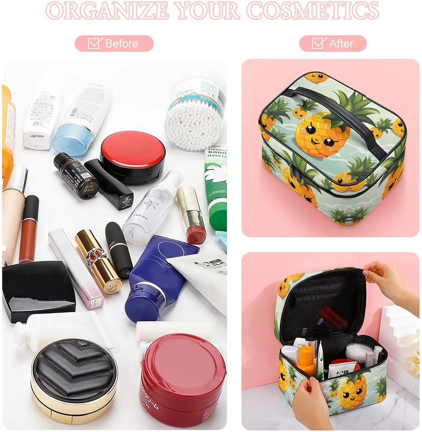 Travel Toiletry Bag for Women And Men,Cute Pineapple Toiletry Organizer, Makeup Bag Travel Organizer for Shampoo,Toiletries
