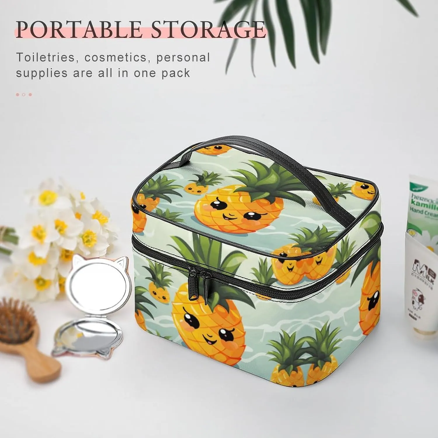 Travel Toiletry Bag for Women And Men,Cute Pineapple Toiletry Organizer, Makeup Bag Travel Organizer for Shampoo,Toiletries