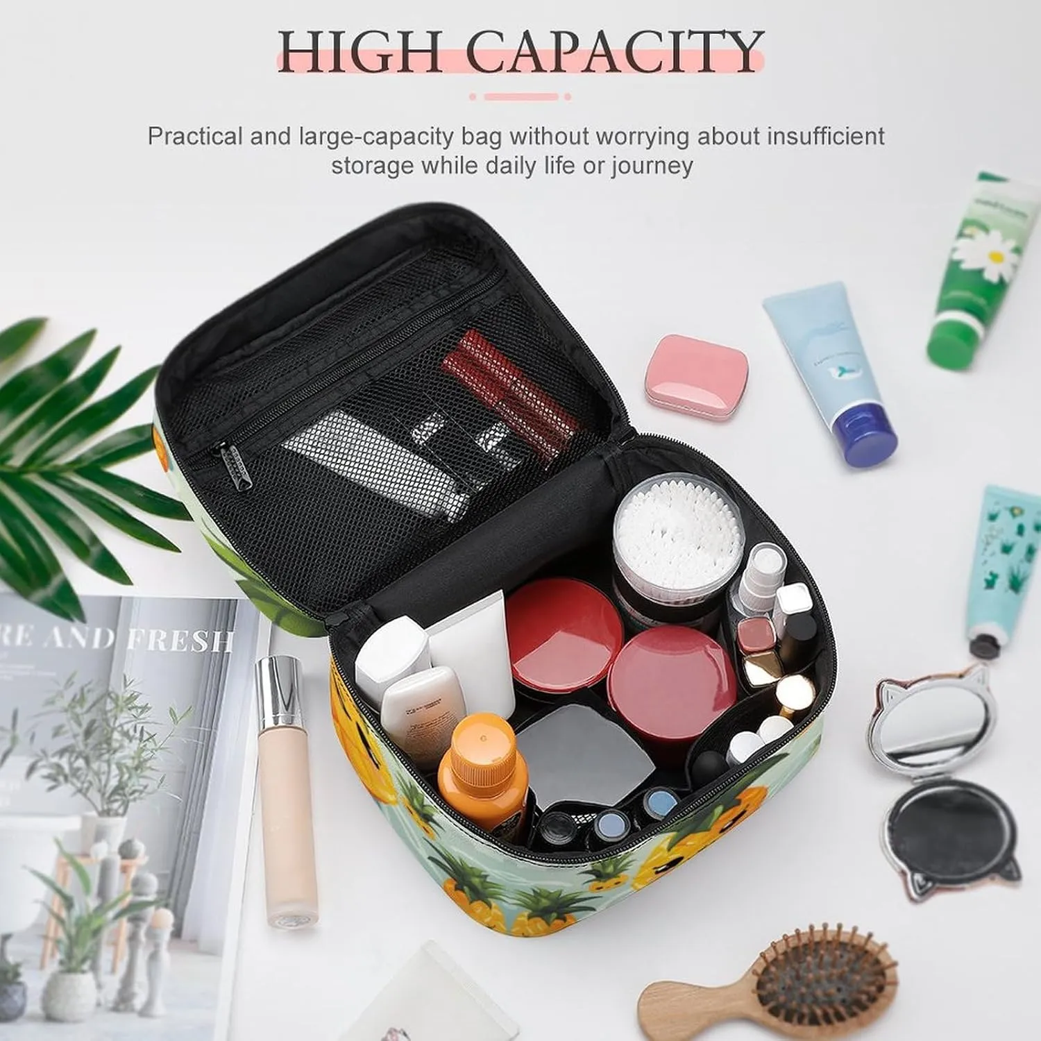 Travel Toiletry Bag for Women And Men,Cute Pineapple Toiletry Organizer, Makeup Bag Travel Organizer for Shampoo,Toiletries