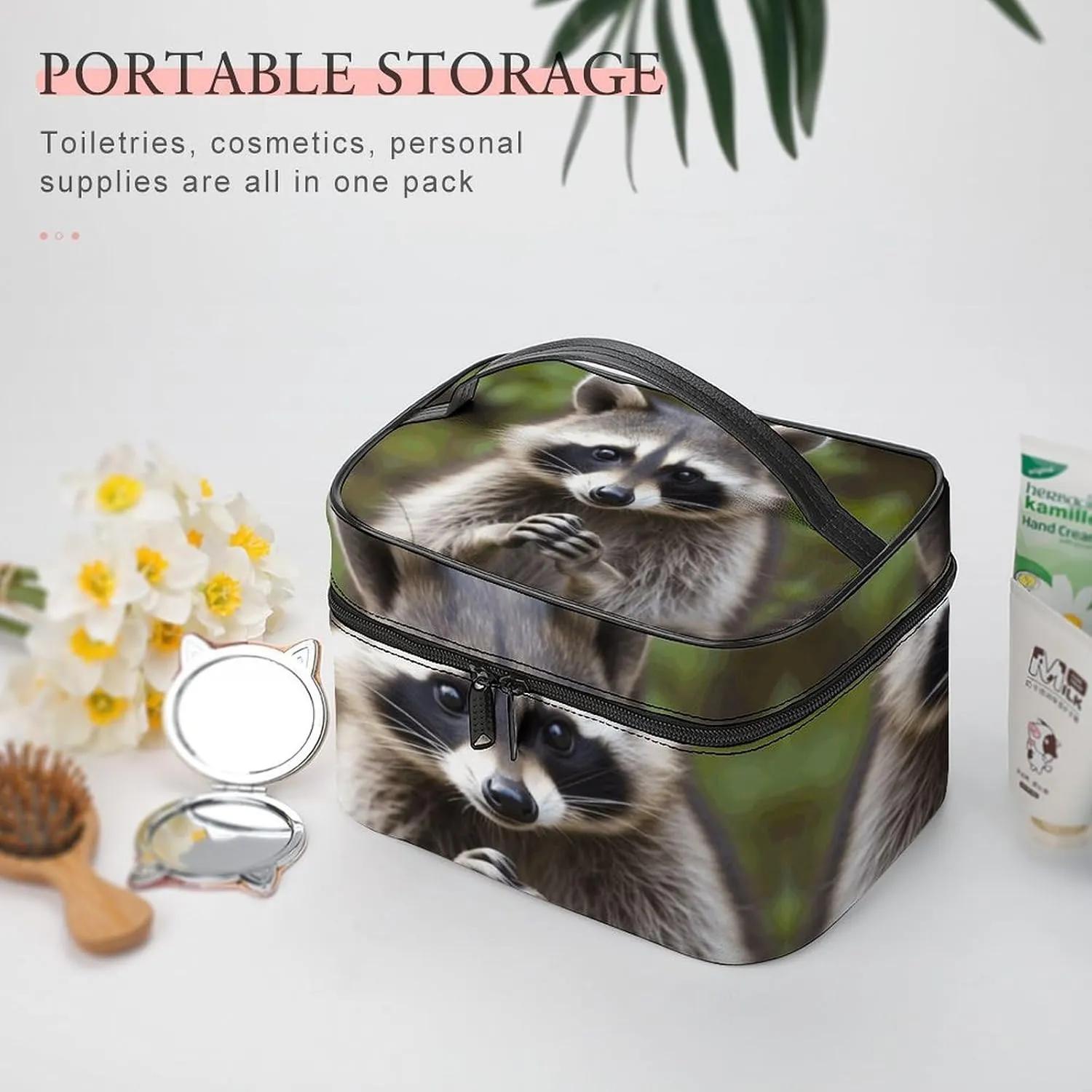 Travel Toiletry Bag for Women And Men,Cute Raccoon Toiletry Organizer, Makeup Bag Travel Organizer for Shampoo,Toiletries