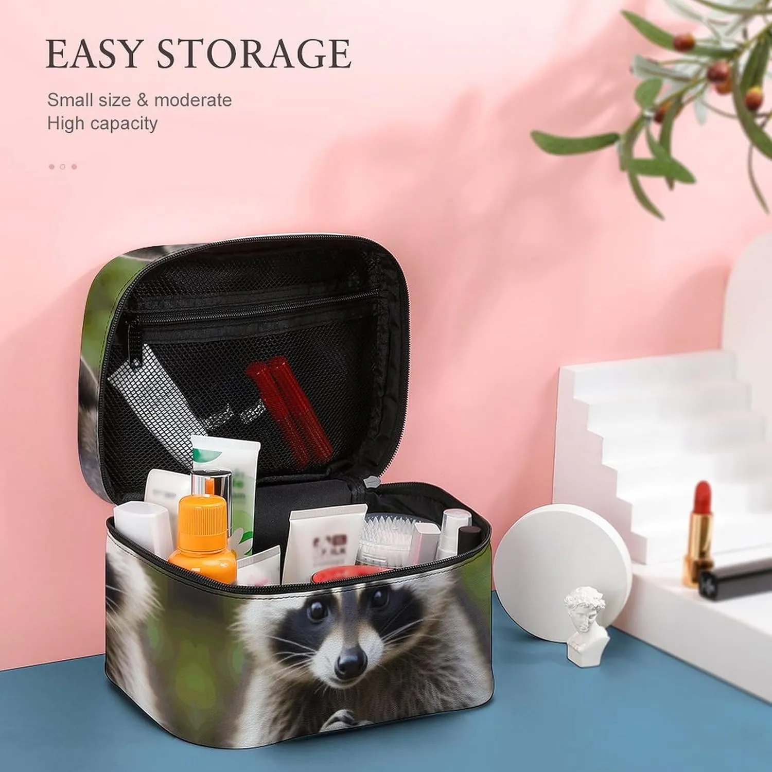 Travel Toiletry Bag for Women And Men,Cute Raccoon Toiletry Organizer, Makeup Bag Travel Organizer for Shampoo,Toiletries