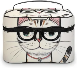 Travel Toiletry Bag for Women And Men,Design Hipster Cat Kitten Glasses Toiletry Organizer, Makeup Bag Travel Organizer for Shampoo,Toiletries
