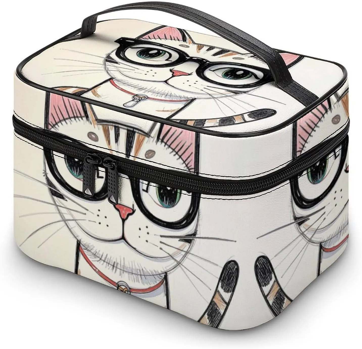 Travel Toiletry Bag for Women And Men,Design Hipster Cat Kitten Glasses Toiletry Organizer, Makeup Bag Travel Organizer for Shampoo,Toiletries