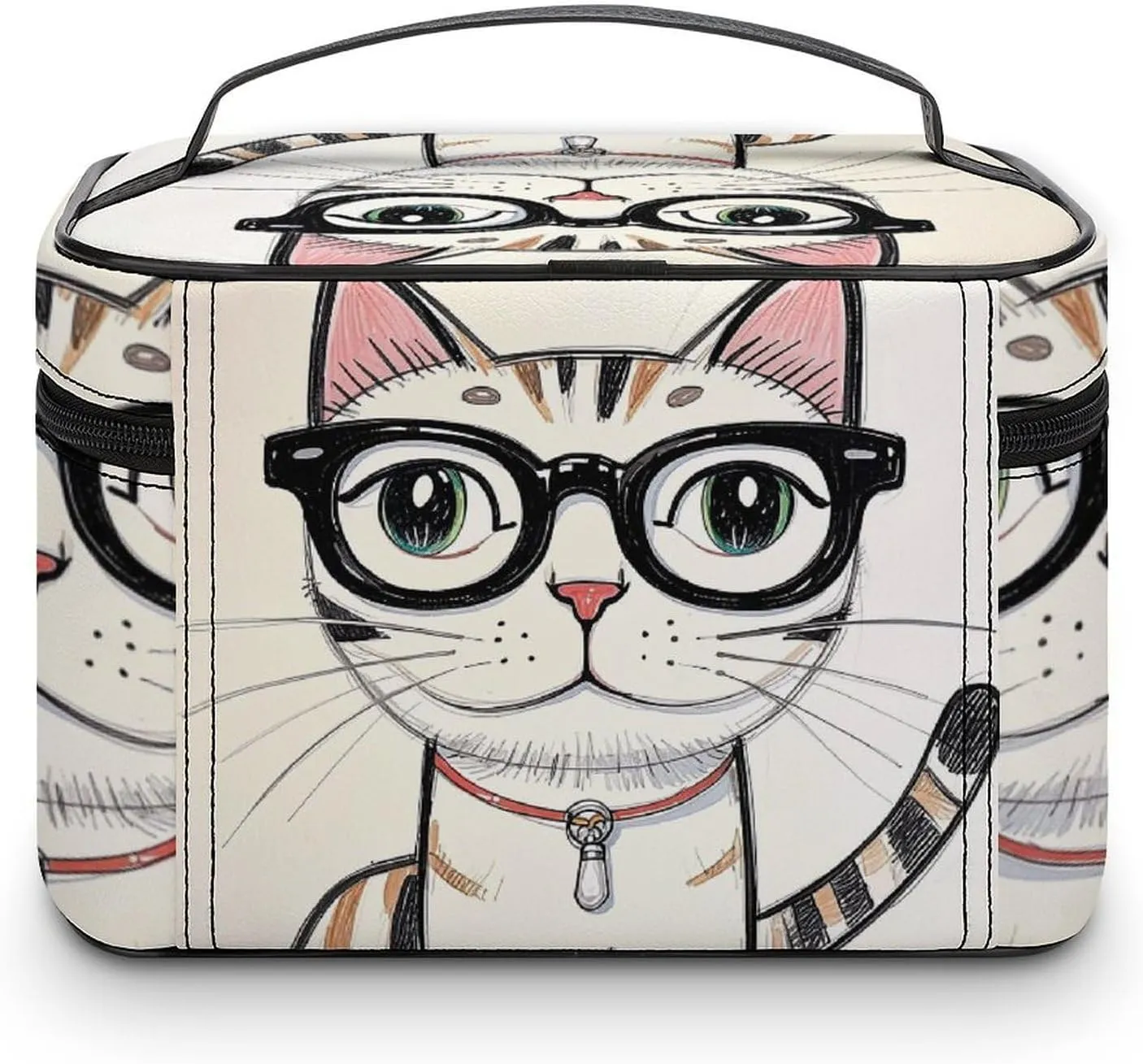 Travel Toiletry Bag for Women And Men,Design Hipster Cat Kitten Glasses Toiletry Organizer, Makeup Bag Travel Organizer for Shampoo,Toiletries