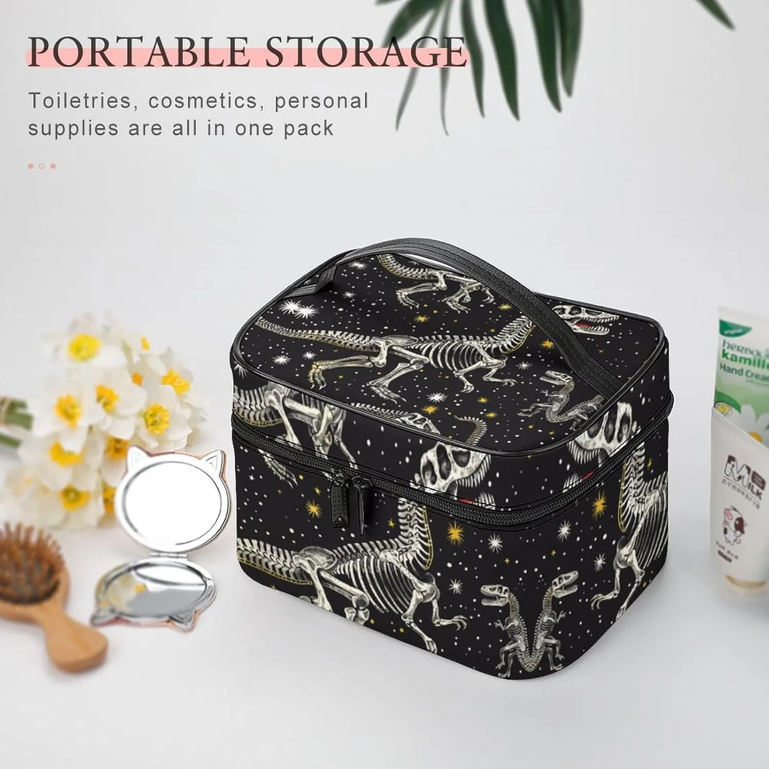 Travel Toiletry Bag for Women And Men,Dinosaur Skeleton Pattern Toiletry Organizer, Makeup Bag Travel Organizer for Shampoo,Toiletries