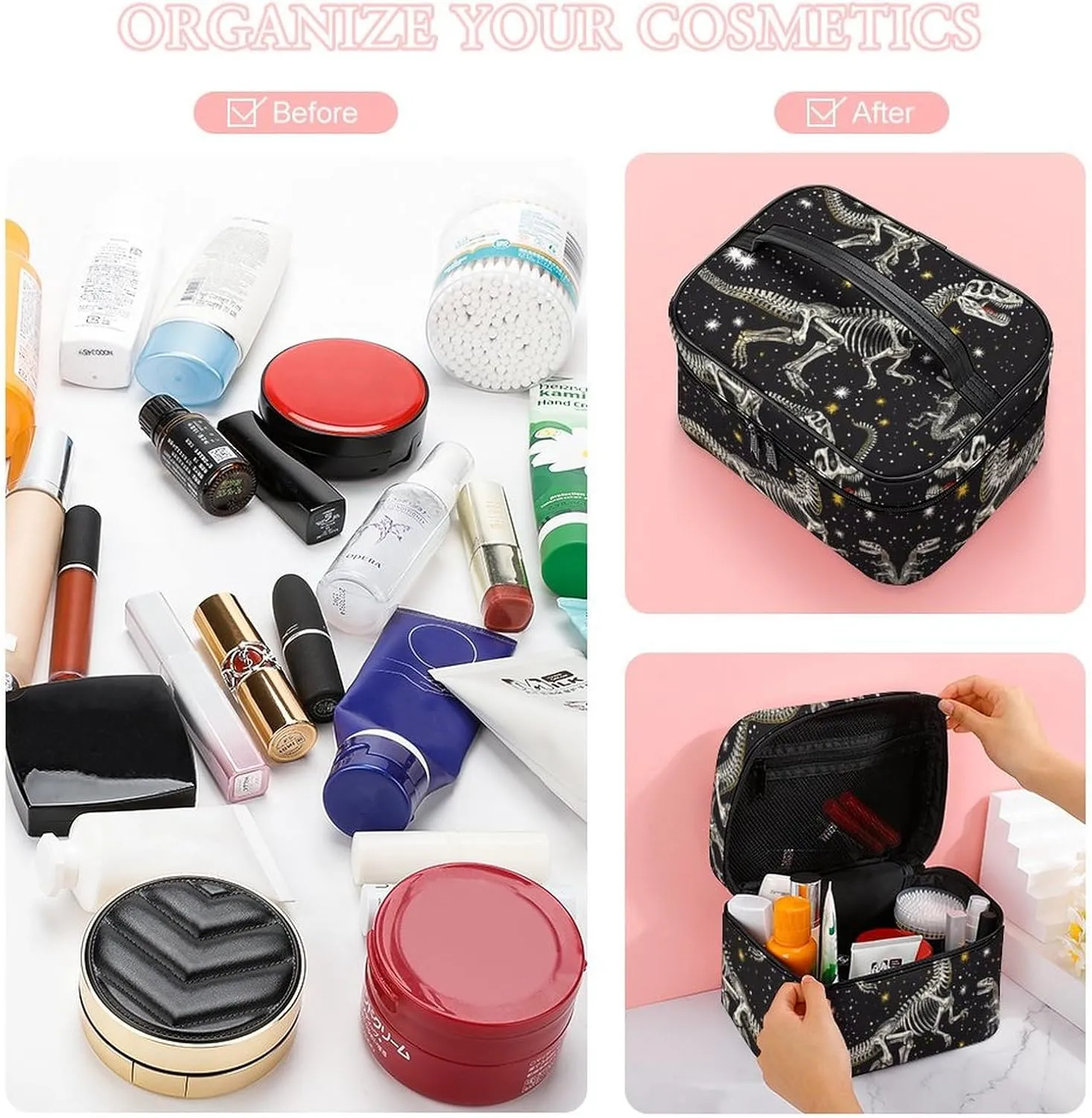 Travel Toiletry Bag for Women And Men,Dinosaur Skeleton Pattern Toiletry Organizer, Makeup Bag Travel Organizer for Shampoo,Toiletries