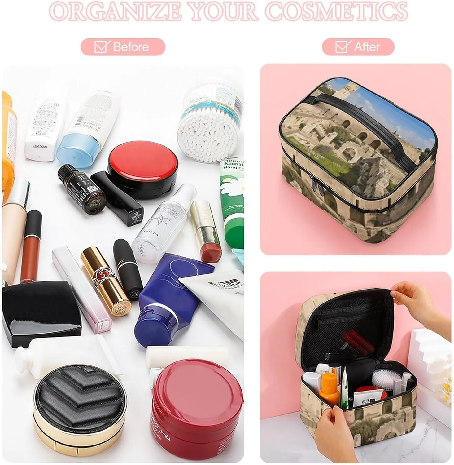 Travel Toiletry Bag for Women And Men,Israel at The Tower of David Toiletry Organizer, Makeup Bag Travel Organizer for Shampoo,Toiletries
