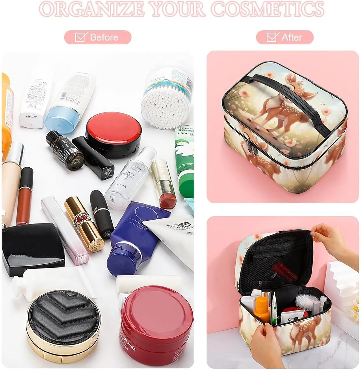 Travel Toiletry Bag for Women And Men,Lovely Deer Toiletry Organizer, Makeup Bag Travel Organizer for Shampoo,Toiletries