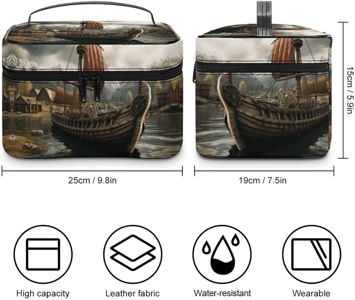 Travel Toiletry Bag for Women And Men,Old Viking Boat Toiletry Organizer, Makeup Bag Travel Organizer for Shampoo,Toiletries