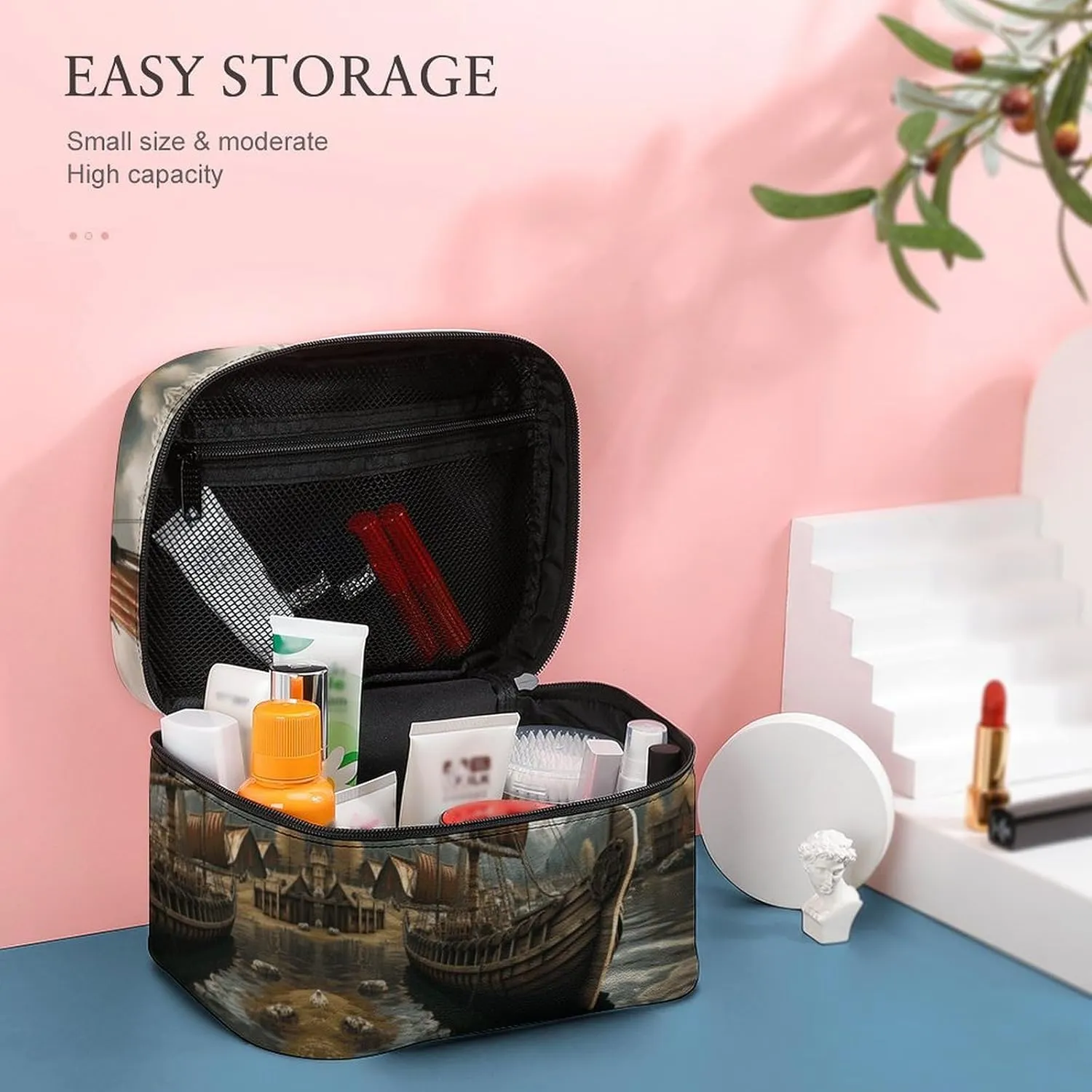 Travel Toiletry Bag for Women And Men,Old Viking Boat Toiletry Organizer, Makeup Bag Travel Organizer for Shampoo,Toiletries