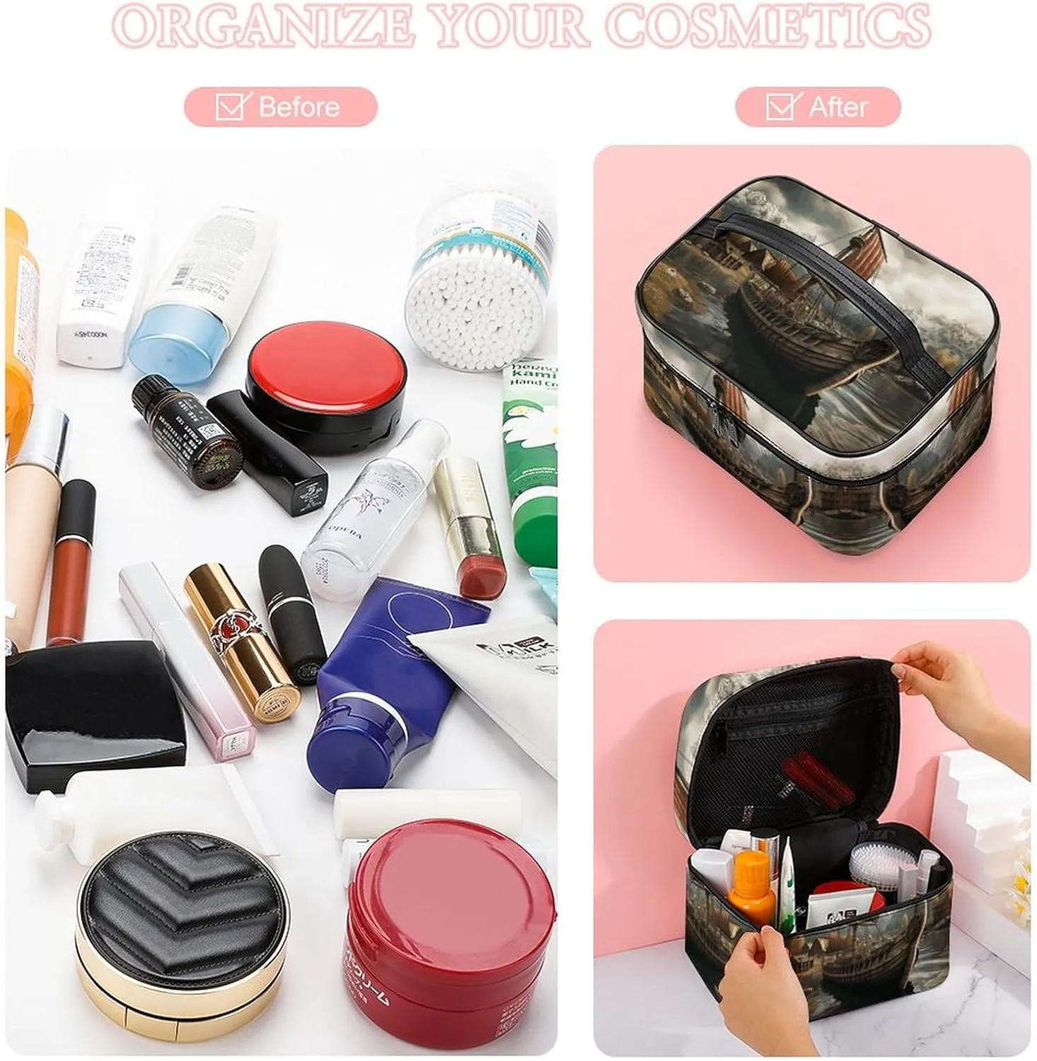 Travel Toiletry Bag for Women And Men,Old Viking Boat Toiletry Organizer, Makeup Bag Travel Organizer for Shampoo,Toiletries