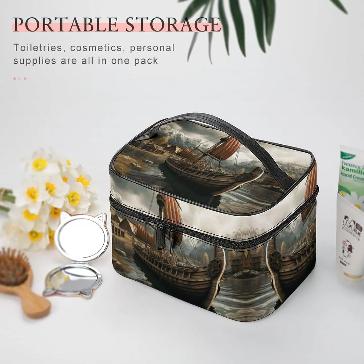 Travel Toiletry Bag for Women And Men,Old Viking Boat Toiletry Organizer, Makeup Bag Travel Organizer for Shampoo,Toiletries