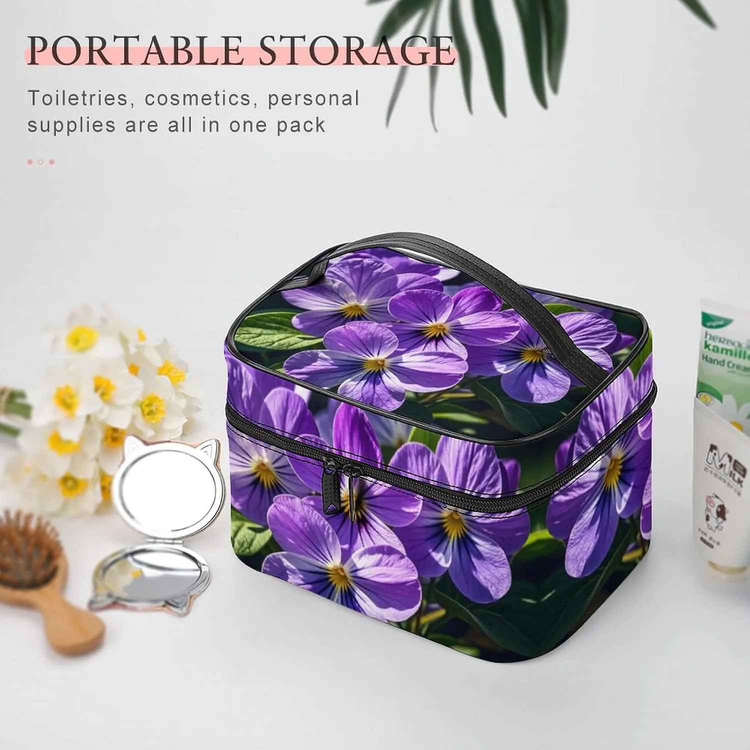Travel Toiletry Bag for Women And Men,Violets in Bloom Toiletry Organizer, Makeup Bag Travel Organizer for Shampoo,Toiletries