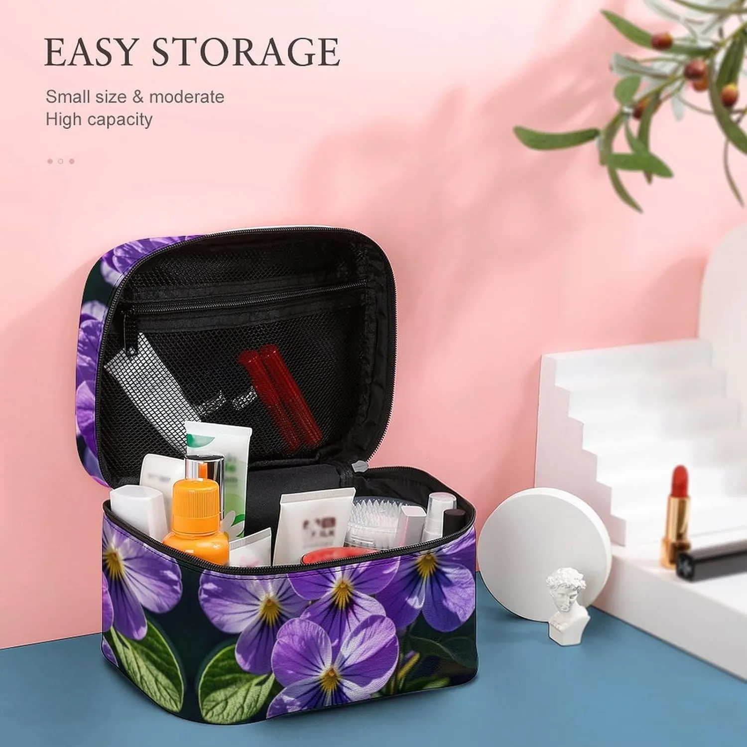 Travel Toiletry Bag for Women And Men,Violets in Bloom Toiletry Organizer, Makeup Bag Travel Organizer for Shampoo,Toiletries