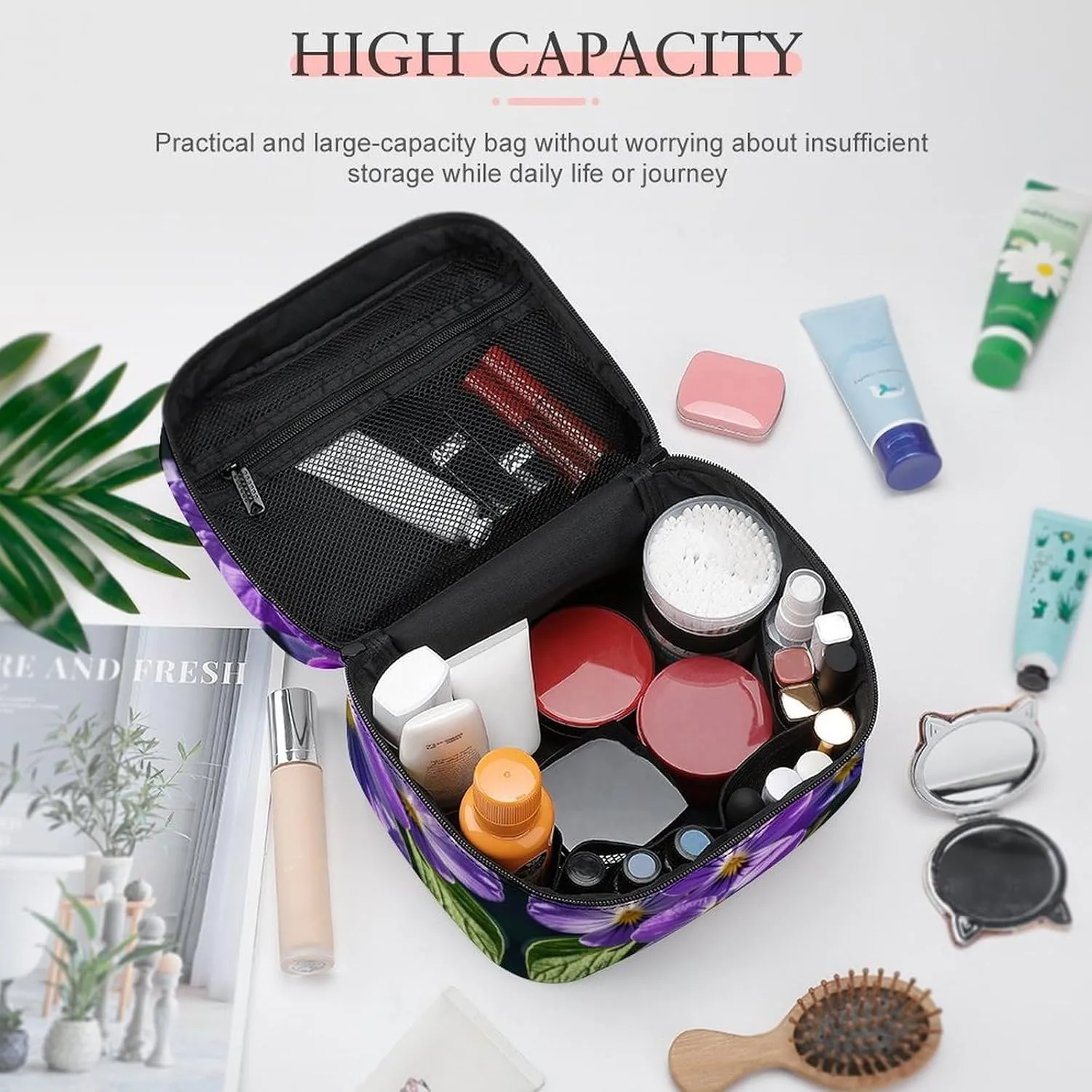 Travel Toiletry Bag for Women And Men,Violets in Bloom Toiletry Organizer, Makeup Bag Travel Organizer for Shampoo,Toiletries