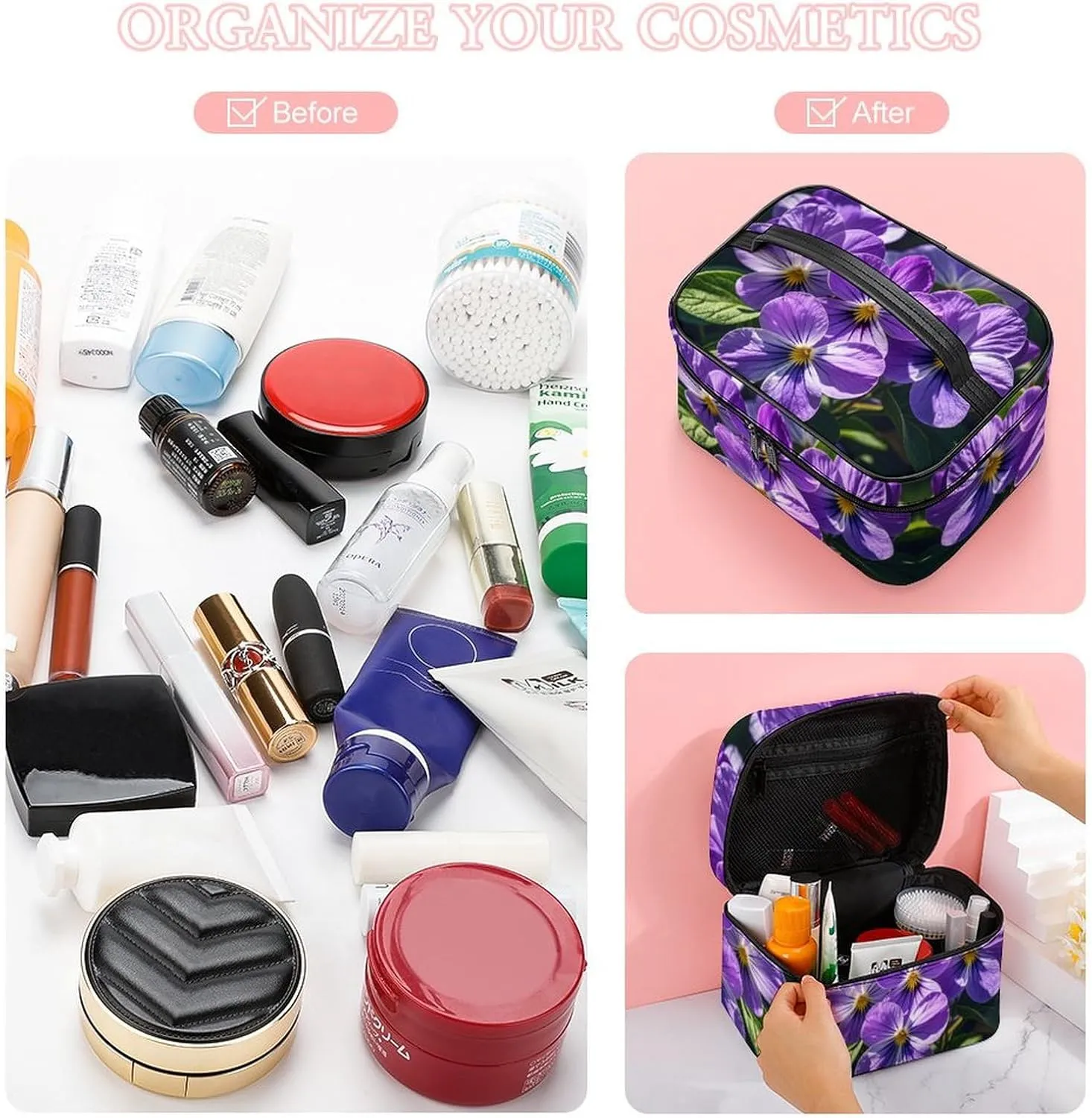 Travel Toiletry Bag for Women And Men,Violets in Bloom Toiletry Organizer, Makeup Bag Travel Organizer for Shampoo,Toiletries
