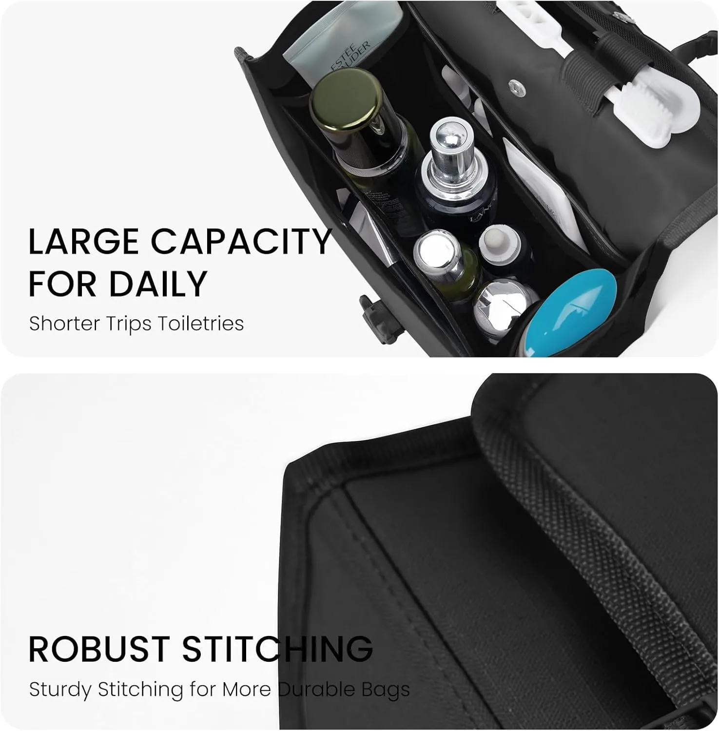 Travel Toiletry Bag for Women Portable Waterproof Cosmetic Makeup Bag Organizer for Container Toiletries (black)