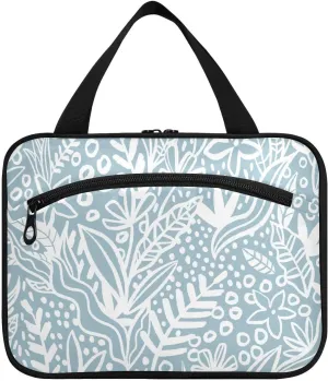 Travel Toiletry Bag Hanging Cosmetic Bag Compact Toiletry Bag with Large Capacity for Women Medium Blue Leaves