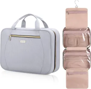 Travel Toiletry Bags with Hanging Hook for Full-size Toiletries, Brushes Set, Cosmetics - Medium Grey