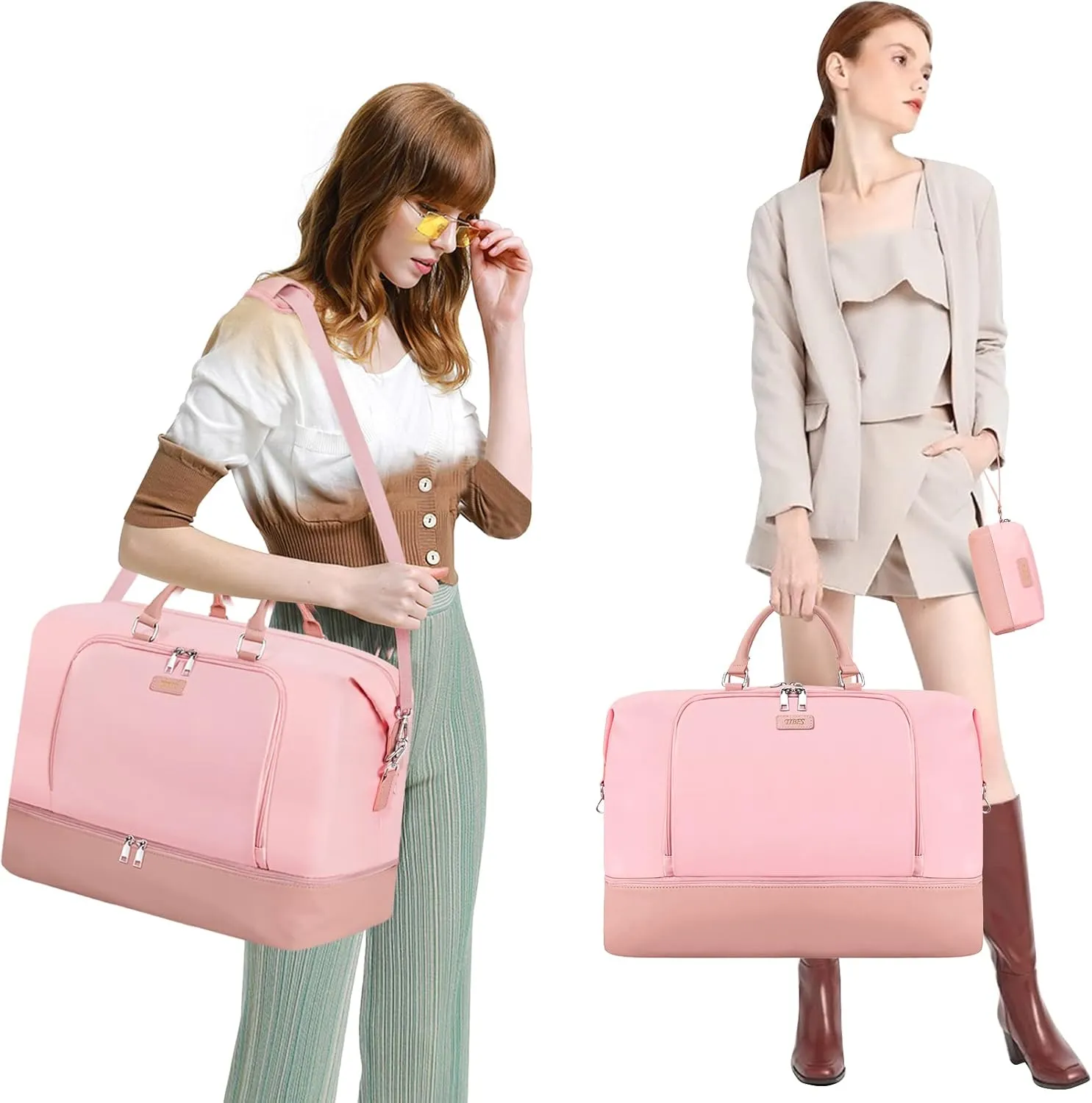Travel Weekender Bag for Women, Overnight Bag with Shoe Compartment, Oversized Travel Duffel Bag Carry On Tote with Trolley Sleeve 21" for Weekend Travel Business Trip