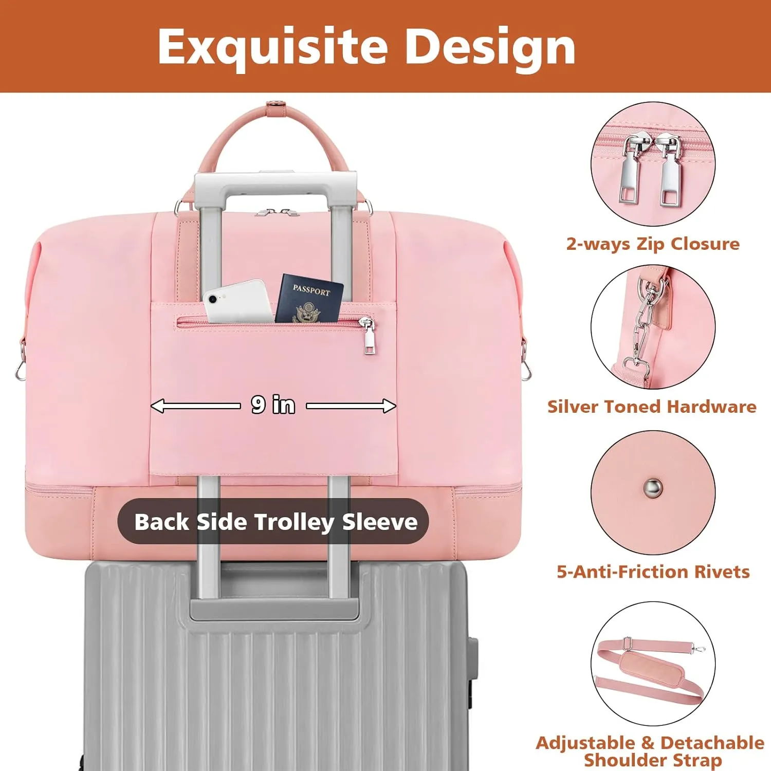 Travel Weekender Bag for Women, Overnight Bag with Shoe Compartment, Oversized Travel Duffel Bag Carry On Tote with Trolley Sleeve 21" for Weekend Travel Business Trip