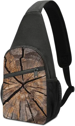 Tree Stump Wood Grain Sling Bag Mini Crossbody Bags Travel Daypack Fanny Chest Bag Sling Backpack for Men Women