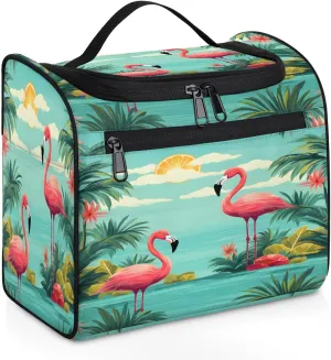Tropical Flamingo Travel Toiletry Bag for Men and Women, Large Hanging Makeup Bag Organizer Toiletries Bag for Travel, Cosmetic Bag with Handle