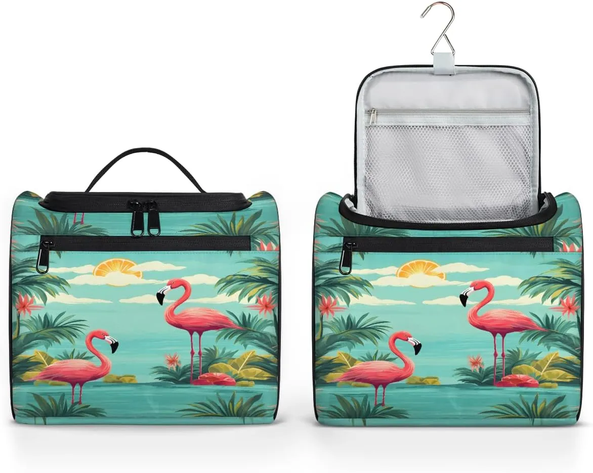 Tropical Flamingo Travel Toiletry Bag for Men and Women, Large Hanging Makeup Bag Organizer Toiletries Bag for Travel, Cosmetic Bag with Handle