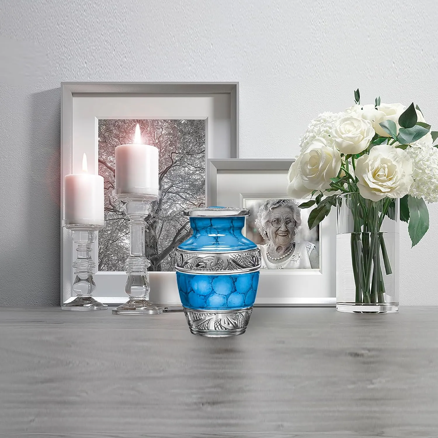 Trupoint Memorials Small Urns for Human Ashes Keepsake, Decorative Mini Cremation Urn for Adult Men and Women, Small Light Blue with Silver Lining