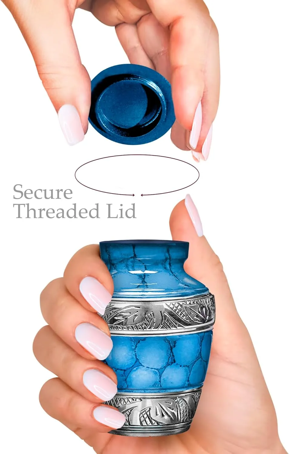 Trupoint Memorials Small Urns for Human Ashes Keepsake, Decorative Mini Cremation Urn for Adult Men and Women, Small Light Blue with Silver Lining