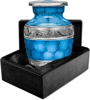 Trupoint Memorials Small Urns for Human Ashes Keepsake, Decorative Mini Cremation Urn for Adult Men and Women, Small Light Blue with Silver Lining