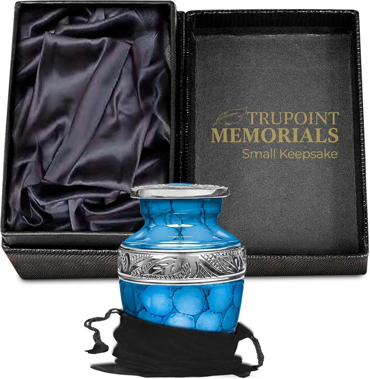 Trupoint Memorials Small Urns for Human Ashes Keepsake, Decorative Mini Cremation Urn for Adult Men and Women, Small Light Blue with Silver Lining