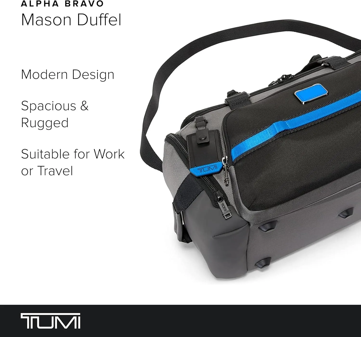 TUMI - Alpha Bravo Mason Duffel - Medium Travel Duffel Bag - With TUMI Tracer - Overnight Bag - 11.0" X 19.5" X 10.3" - Grey/Black