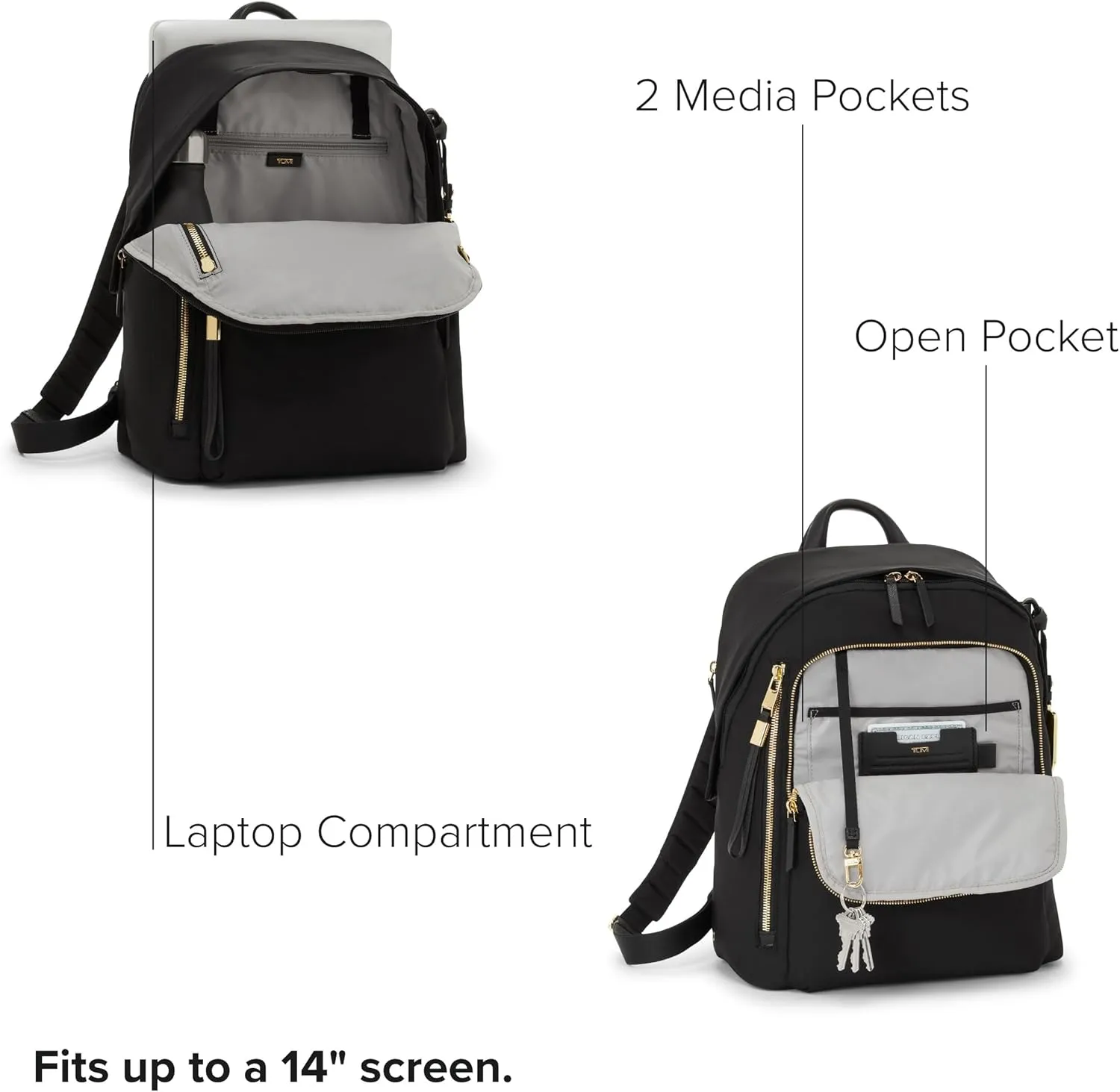 TUMI - Voyageur Halsey Backpack - Travel Backpack - For Business, Fashion, Commute - Holds Up to 14" Screens - Black & Gold