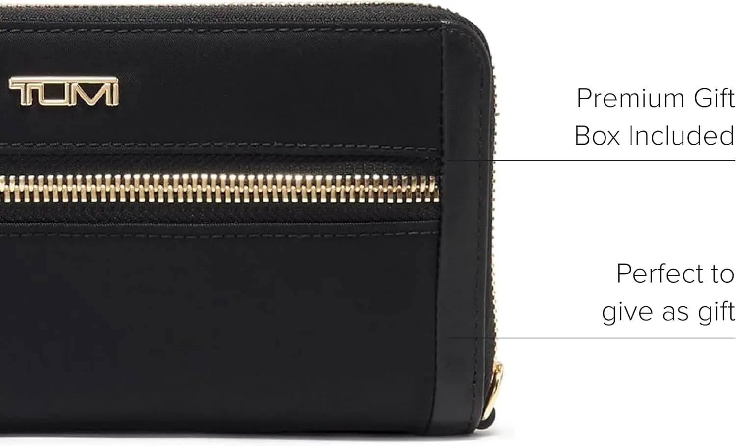 TUMI - Voyageur Zip-Around Continental - Durable Cash & Card Holder - Aesthetic Travel Wallet for Women - Gift Box Included - Black/Gold