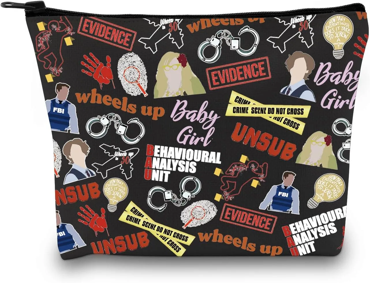 TV Show Inspired Gift TV Show Merchandise Zipper Pouch Spencer Lover Gift Crime Show Makeup Bag for Crime Fans(Crime TV Pattern Black)