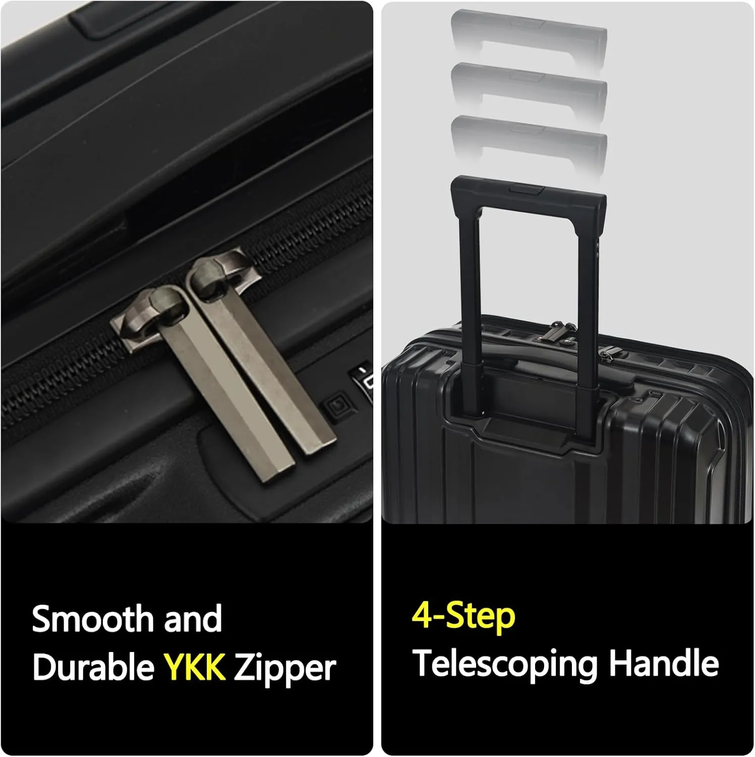 TydeCkare 16" Carry on Luggage with 2 Laptop Compartments, Lightweight Hardshell ABS PC Suitcase with Dual Control TSA Lock, with YKK Zipper, 4 Spinner Silent Wheels, for Business Travel, Black