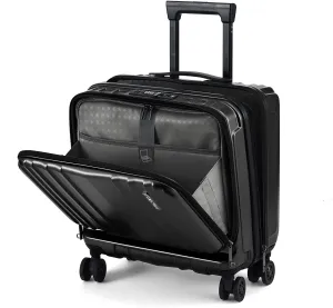 TydeCkare 16" Carry on Luggage with 2 Laptop Compartments, Lightweight Hardshell ABS PC Suitcase with Dual Control TSA Lock, with YKK Zipper, 4 Spinner Silent Wheels, for Business Travel, Black