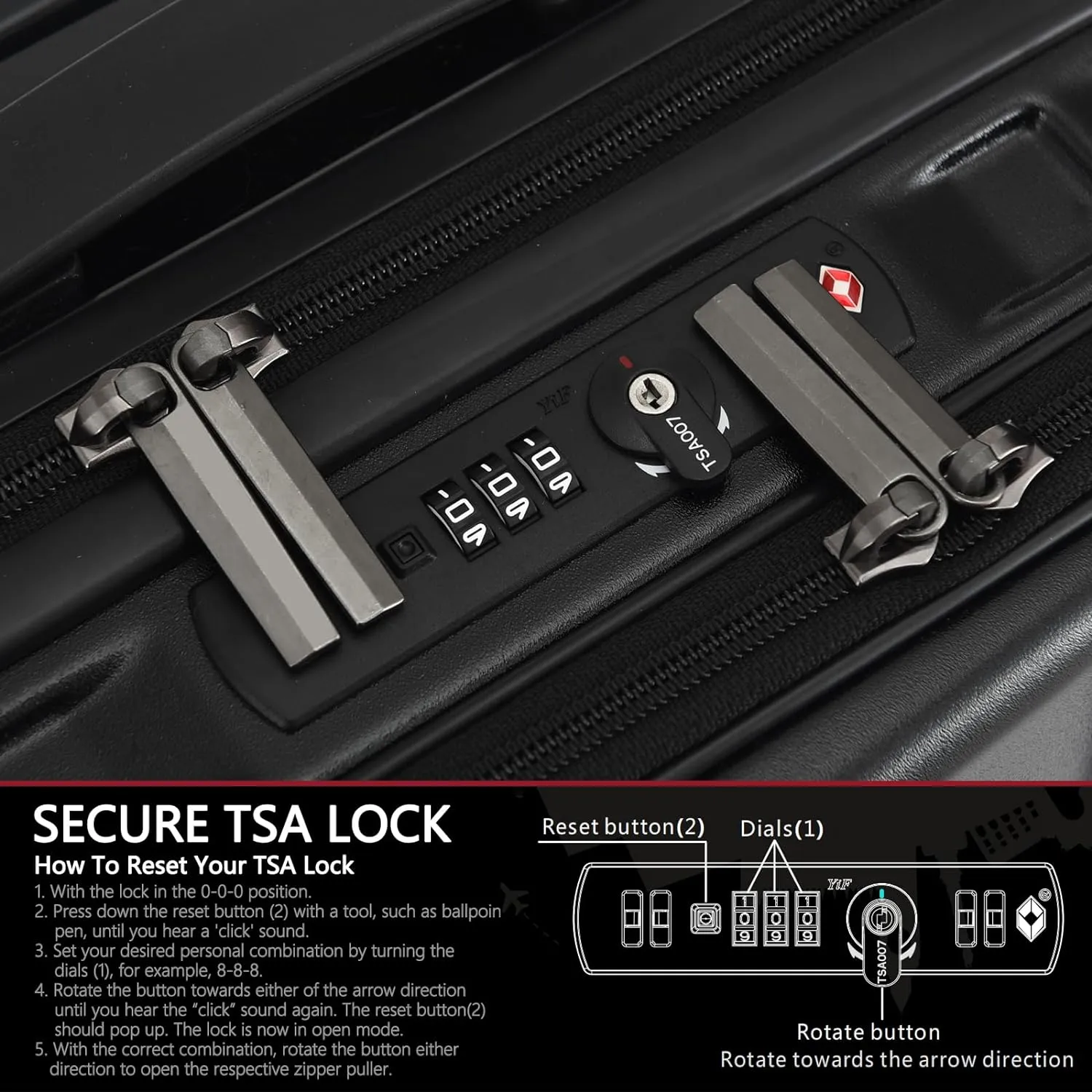 TydeCkare 16" Carry on Luggage with 2 Laptop Compartments, Lightweight Hardshell ABS PC Suitcase with Dual Control TSA Lock, with YKK Zipper, 4 Spinner Silent Wheels, for Business Travel, Black