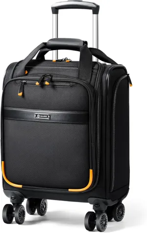 Underseat Carry On Luggage with Spinner Wheels,16-Inch Softside Suitcase with USB Charging Port, Lightweight Travel Bag Airline Approved for Men Women, Black