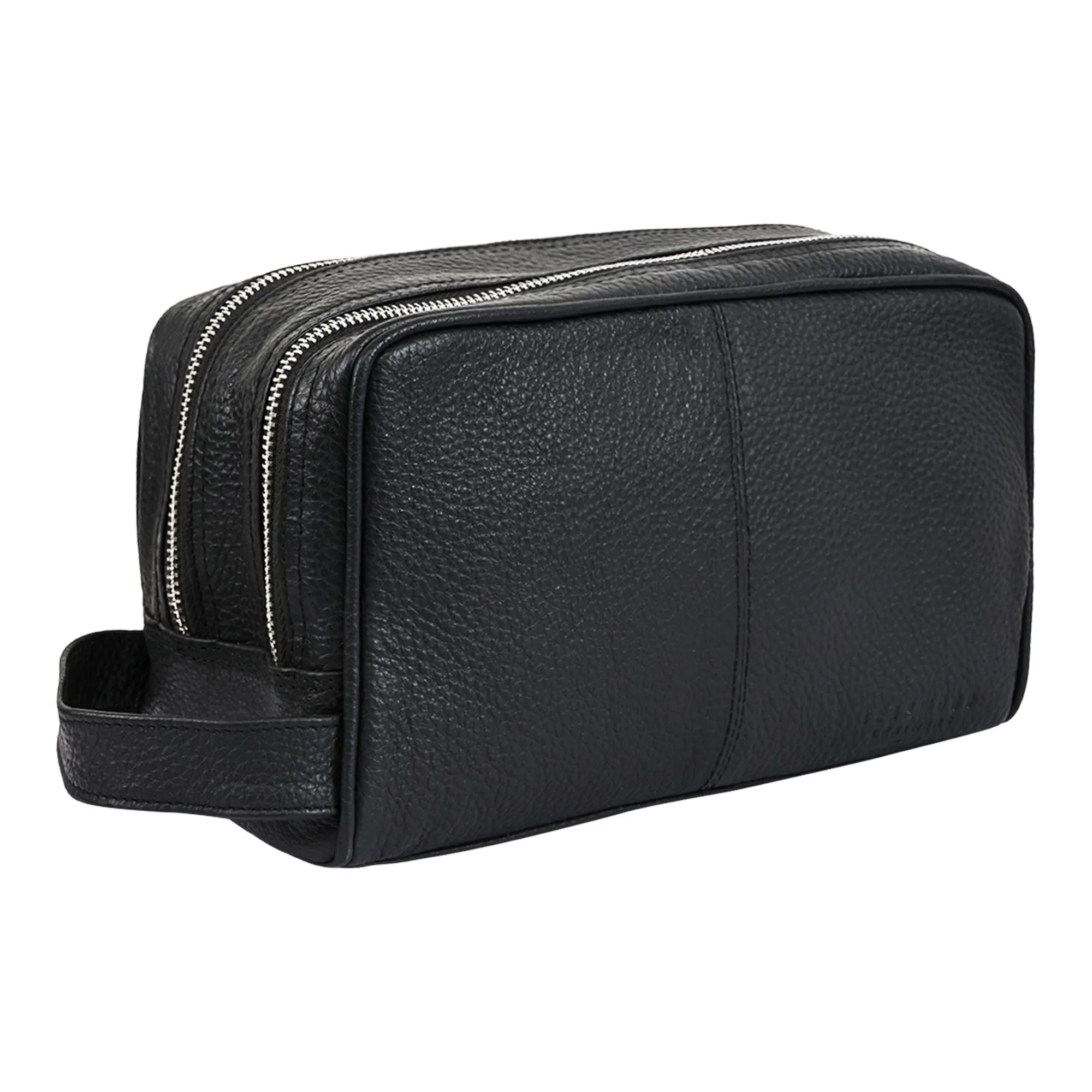 Unisex Black Solid Genuine Leather Travel Toiletry Kit Bag
