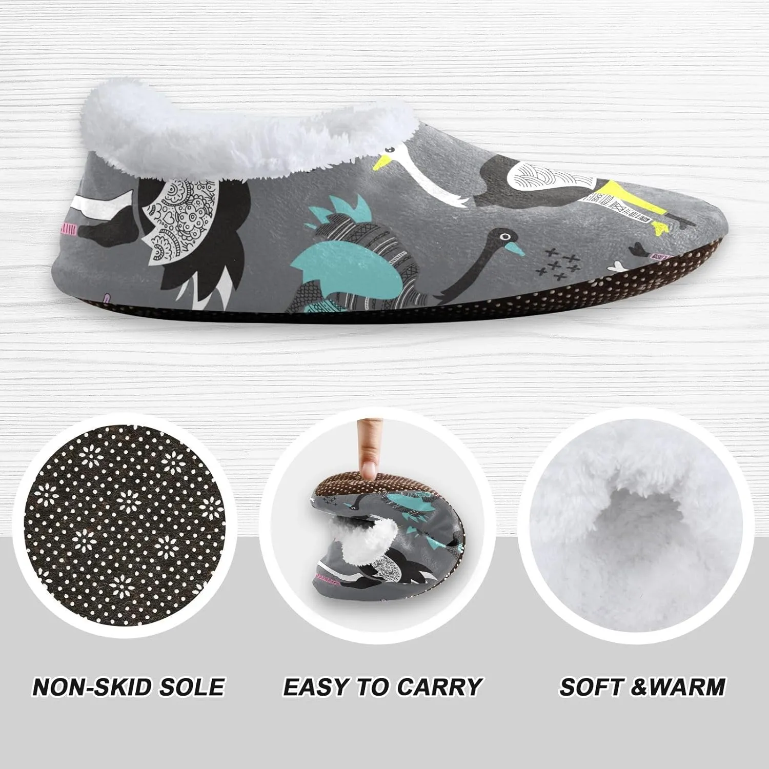 Unisex Slipper Retro Ostrich Coral Fleece House Slipper Anti-Skid Indoor Socks House Shoes for Men and Women