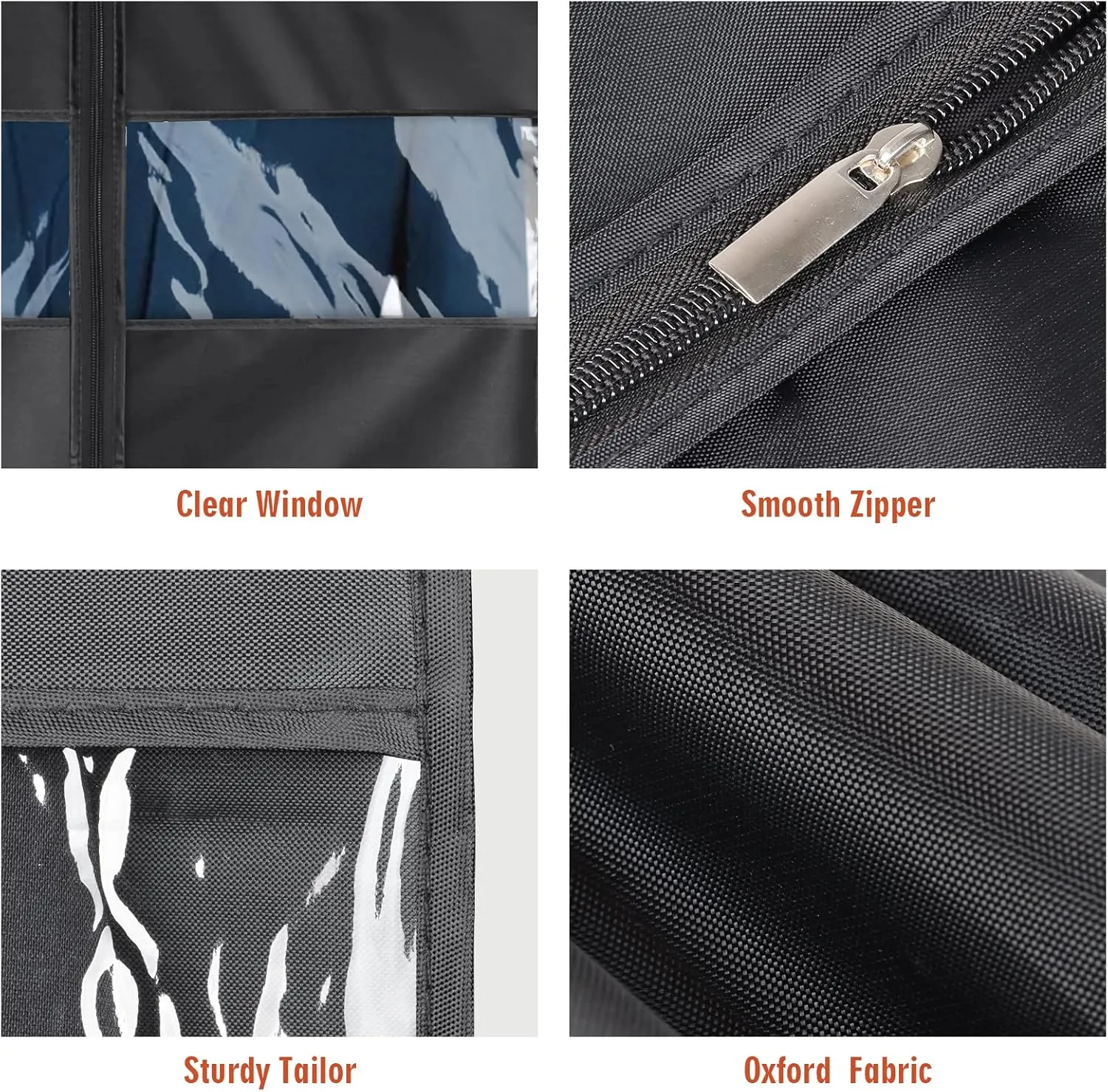 Univivi Garment Bag Suit Bag for Storage and Travel 43 inch, Washable Suit Cover for T-Shirt, Jacket, Suits, Coats, Set of 5, Oxford Fabrics